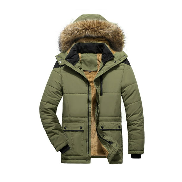 Alalaso Mens Winter Medium Length Hoodie Thickened Plus Size Cotton Padded Jacket Coat 